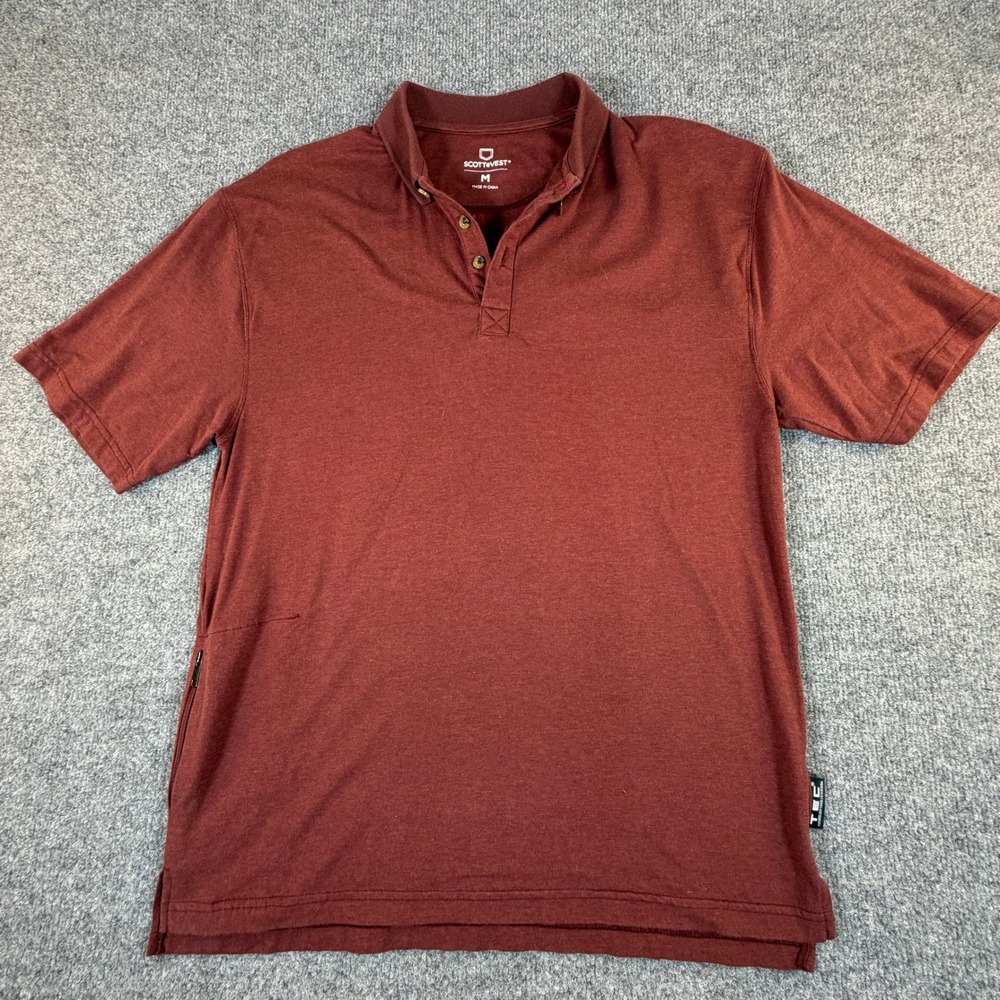 Scottevest TEC Polo Shirt Mens Medium Burgundy Bamboo Blend Hidden Pocket 2293‎
